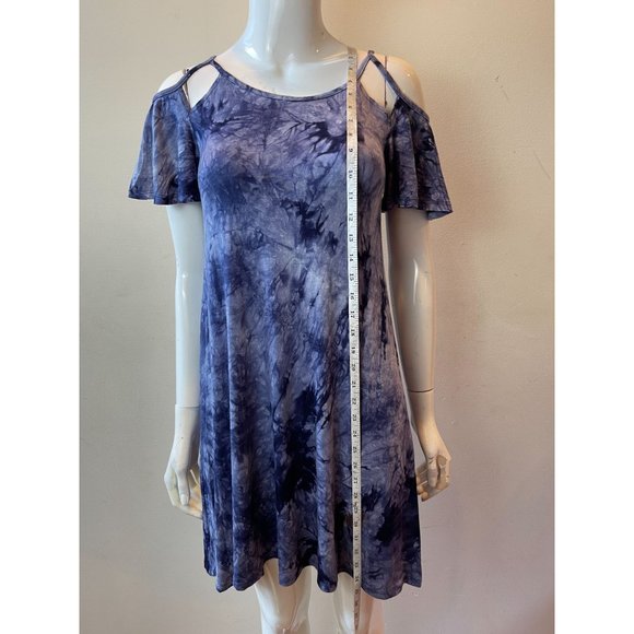 NWT Penelope Tree Womens Shift Dress Tie Dye Round Neck Short Sleeve Navy SZ 12 - Picture 3 of 9